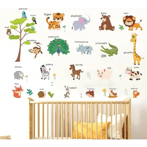 P-WPA020   Large Animals Learning Educational Wall Stickers Kids,Nursery Playroom Wall Decals,Daycare Preschool Classroom Wall Stickers Peel and Stick Removable,Cute Wall Decor for Boy,Girl,Toddler,Baby. Decorative Glass