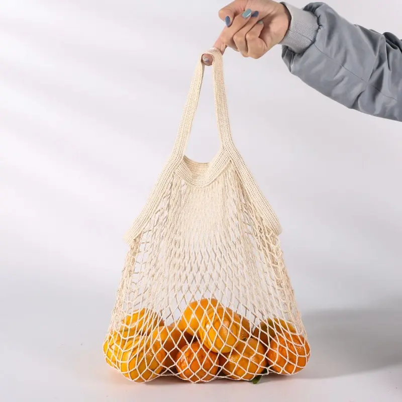 Reusable Cotton Linen Mesh Shopping Tote Organizer - Eco-Friendly Single Bag Produce Carrier for Sustainable Living, Stretchback After Use