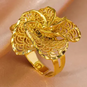 High-Quality Floral Cut-Out Ring Jewelry, Dubai Style Copper Plated, Perfect Gift for Boyfriend Friend, Women's Daily Accessory, Valentine's Day Present