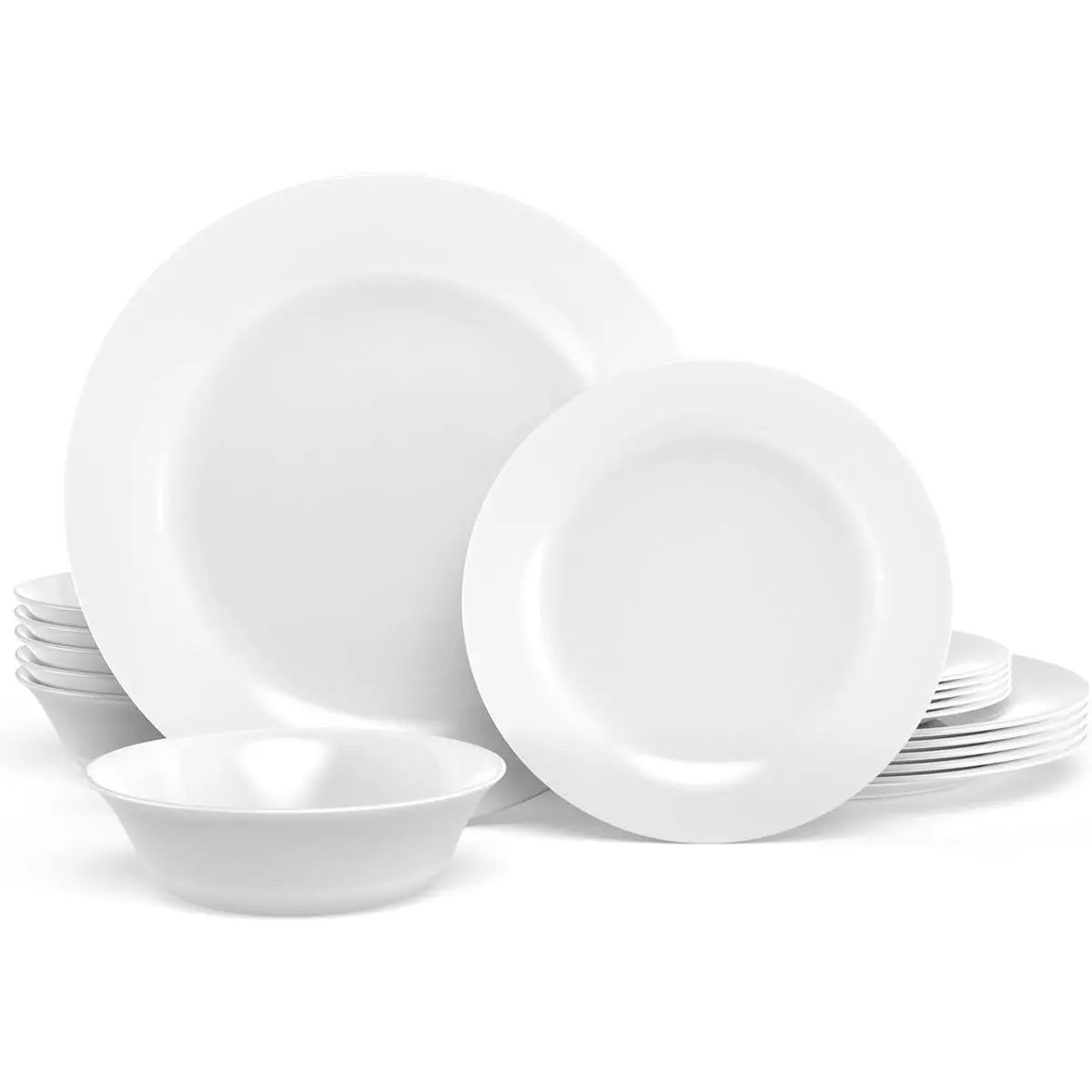 Dinnerware Set, 18-PCS Kitchen Opal Dishes Set Service for 6, Lightweight Glass Plates and Bowls Set, Safety for Microwave & Dishwasher, Break and Chip Resistant