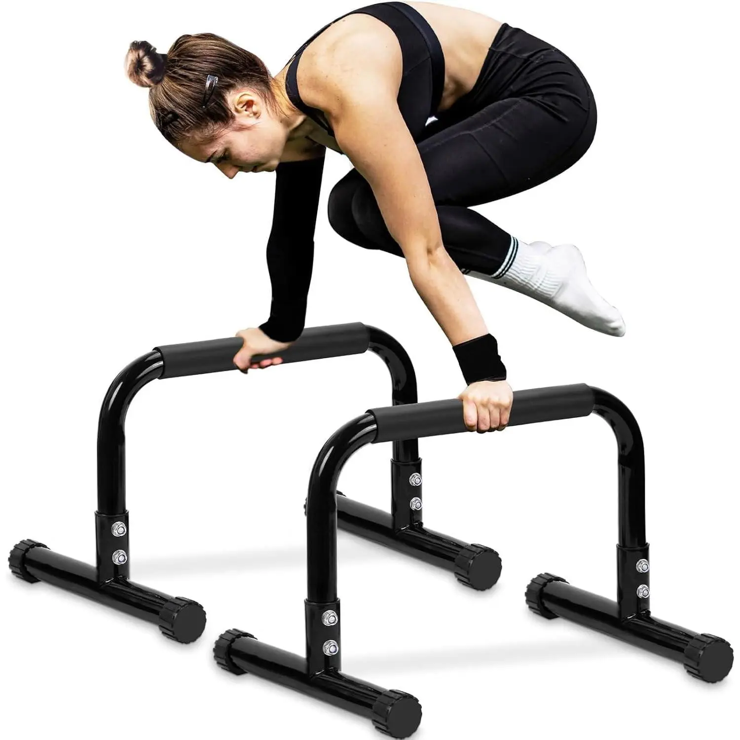 Push Up Bar, 14'' High Steel Parallettes & Dip Bar with Full Coverage Foam Handle, Heavy-Duty Calisthenics Parallel Bars for L-Sit, Dips, Home Gym Strength Training WorkoutVelvet Bloom15