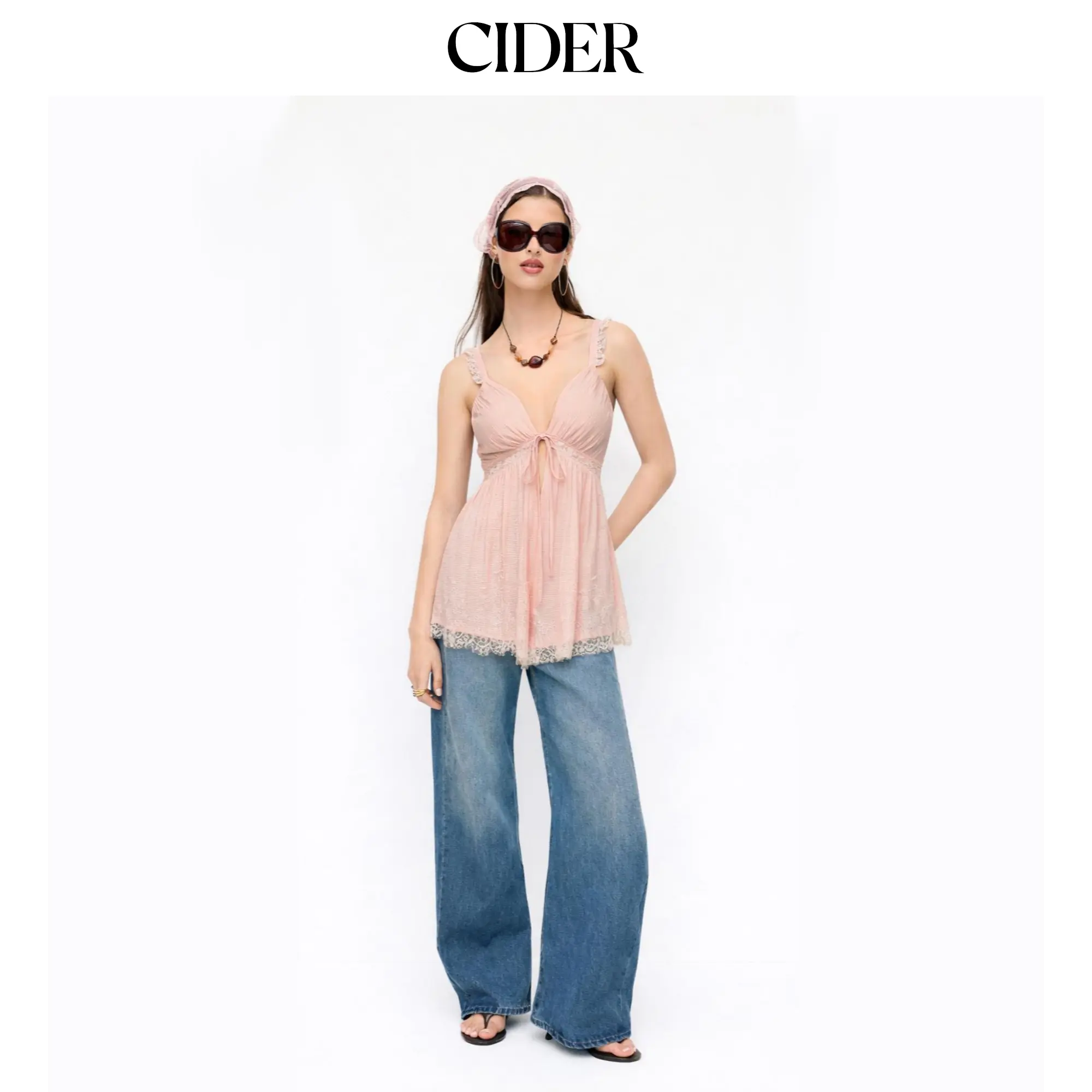 Cider Sweetheart Lace Knotted Top