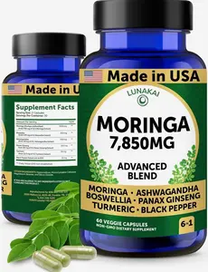 Lunakai USA Made Pure Moringa Capsules – Advanced Moringa Leaf Extract Supplement with Ashwagandha, Boswellia, Ginseng & Turmeric, 60ct
