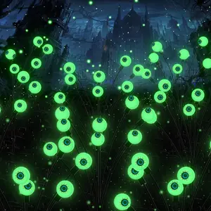 Decorations Outdoor Solar Scary Eyeball Lights 4-Pack 32LEDs Green Swaying Firefly Waterproof Halloween Path Lights for Garden Yard Patio Party Decor Gift Colorful, Spooky, 32 Leds Bright