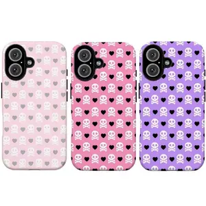 FL-Y2k Emo Kawaii Skull & Heart Phone Case,Cute Y2K Aesthetic Protective Cover For iPhone 11 12 13 14 15 16 17 Air Pro Max for Samsung S26 S25 S24 S23 S22 S21 Case,Gift for her/him
