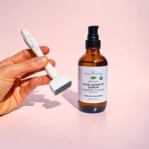 Beautimate Hair Growth Bundle – USDA Organic 5% Extra Strength Rosemary & Castor Oil Scalp Serum + Adjustable Derma Stamp – For Fuller, Thicker Hair – Made in the USA – Vegan & Cruelty-Free