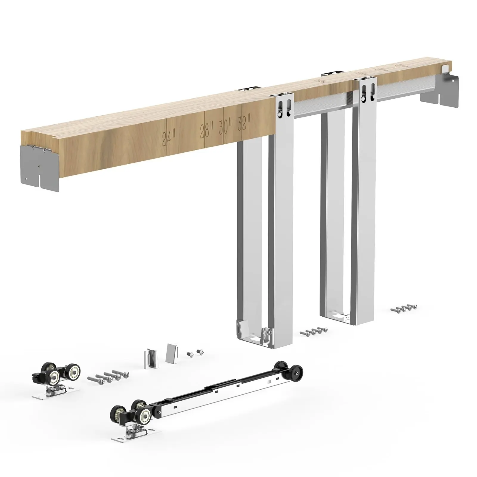 Pocket Door Frame Kit for 24-32 Inch Wide Openings, 80 Inch High Steel Sliding Pocket Door System with Frame, Rails, Track, Jambs, Hardware, and Installation Guide, Durable Metal Construction for Smooth, Quiet Operation