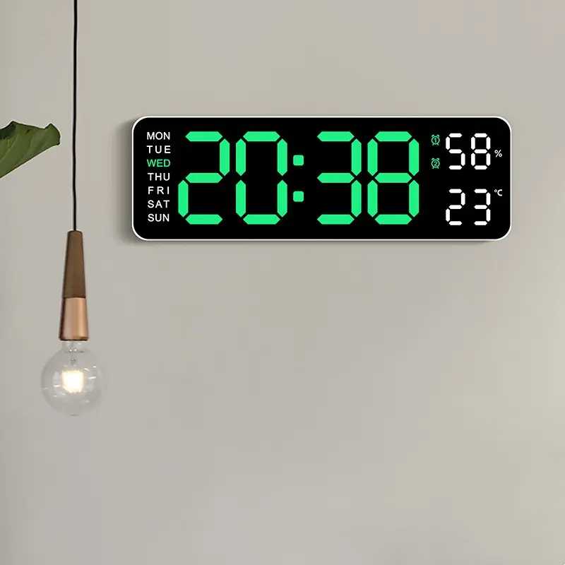 9-inch USB-Powered Large Digital Office Lighted Wall Clock with Temperature, Humidity, Week Display, Auto Dimmer and 12/24H LED Alarm Function USB powered clocks