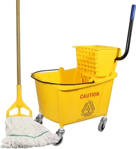 Commercial Mop Bucket with Side-Press Wringer for Floor Cleaning, 35 Quarts, Yellow, Including One Commercial Mop
