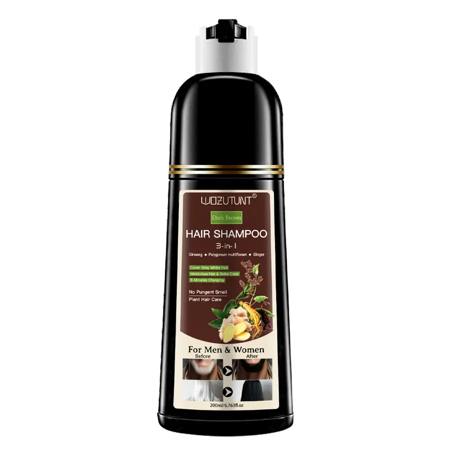3-in-1 Dark Brown Hair Dye Shampoo Herbal Formula with Ginseng Covers Gray Hair Natural Plant Haircare for Salon-Quality Results