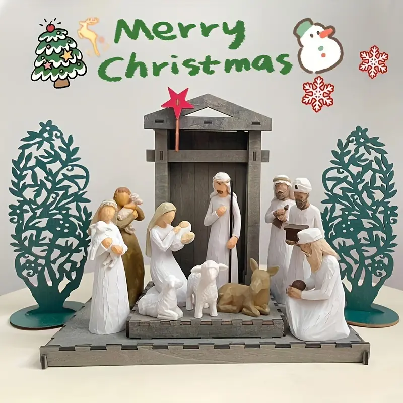 Vintage Nativity Scene Set - Three Wise Men & Jesus Figurines, Resin Crafted Religious Decor for Prayer Room, Perfect for Christmas, Easter, Halloween & Thanksgiving fake  flowers religious ornament home laundry room  Decoration creative small gift