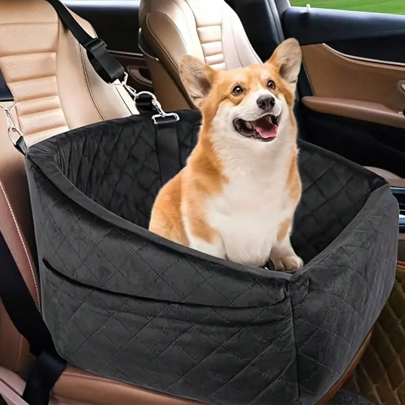 Dog Car Booster Seat for Small/Medium Dogs Under 30lbs - Detachable Pet Travel Bed with Safety Belt, 3-Side Mesh & Storag