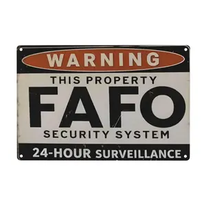 1PC,2D Flat, Vintage Aluminum Wall Art - FAFO Security Metal Sign | 8x12in Humorous Warning Plaque | 24/7 Surveillance Deterrence for Home & Office | Rustic Indoor/Outdoor Decor