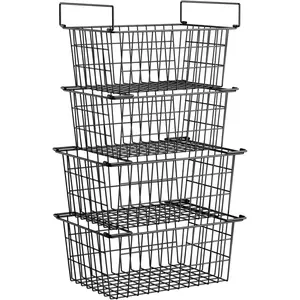 Freezer Organizer Bins, Large Capacity Stackable Baskets for Deep Chest Freezer Easy Get and Sort Bottom Frozen Meats Containers Pantry and Organization, 4pcs