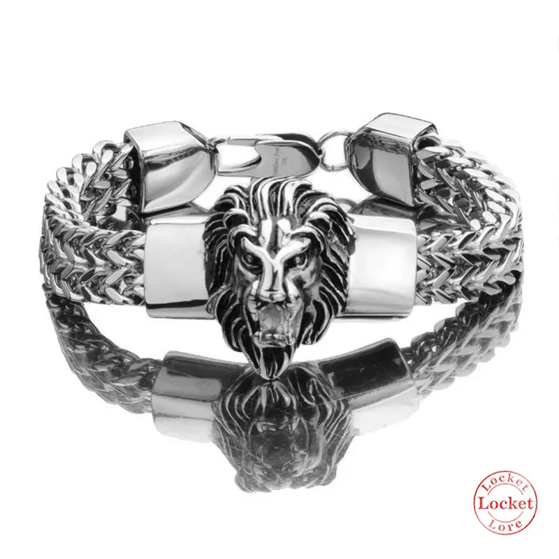 Men's Fashion Hip-Hop Lion Head Bangle, Geometric Animal Design in Titanium Steel Alloy for Casual Streetwear Outfits, Daily Commutes, Metal Coating