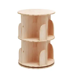 2 Tier Rotating Bookshelf, 360° Solid Wood Rotating Stackable Shelves Bookshelf Organizer for Home, Bedroom, Office Racks Wooden