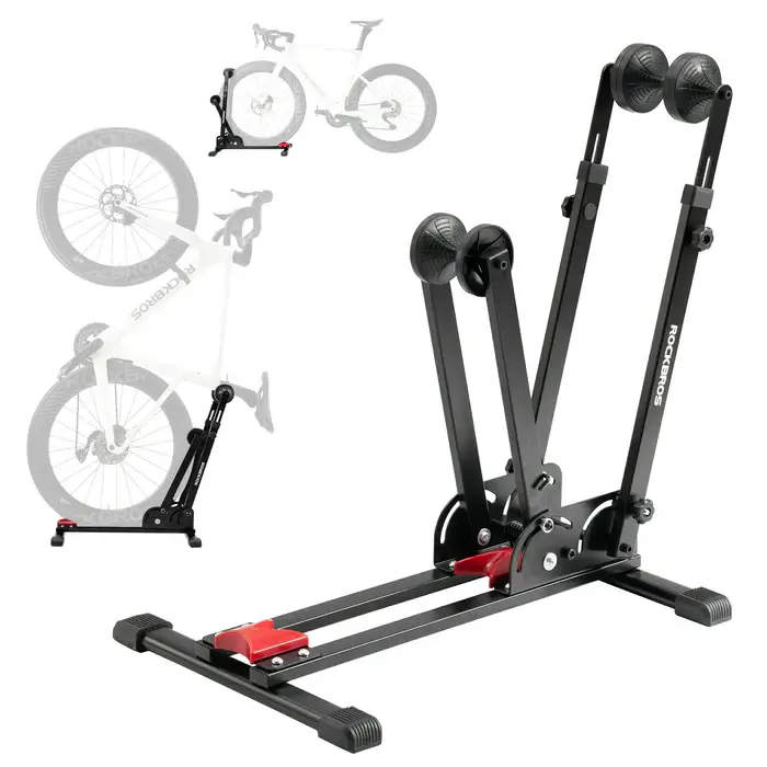 ROCKBROS 2-in-1 Adjustable Bike Stand Foldable Floor Vertical Rack Sturdy Carbon Steel for 24"-27.5" Wheels