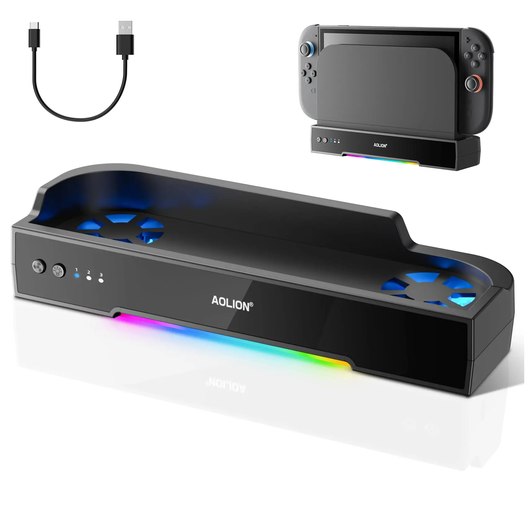 RGB Lights Cooling Fan for Switch 2 Dock - Dual High-Speed Fans, 3-Speed Adjustment, Customizable RGB, Quiet Operation, Wall-Mountable Stand, USB Powered, Reduce System Temperature, Extend Console Lifespan, Prevent Crashes & Lags