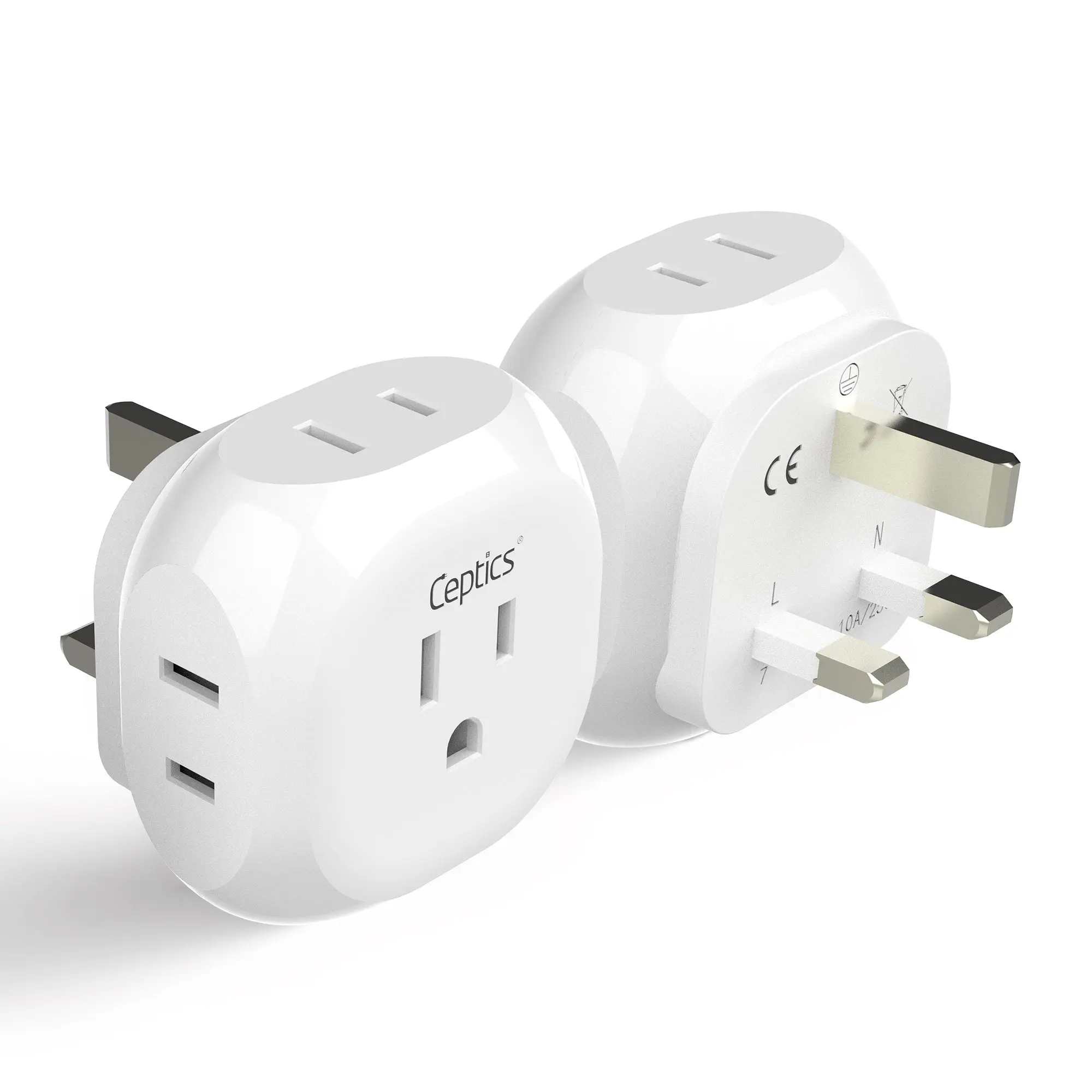 UK, Ireland Travel Plug Adapter - 4 in 1 - Ultra Compact - Light Weight - 2 Pack (PT-7-2PK)