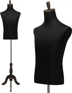 【Father's Day Gift】52''-75'' In Male Dress Form, Male Mannequin with Wooden Tripod Stand, Adjustable Height Torso Body for and Display and Sewing (Silk)