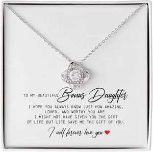 To My Beautiful Bonus Daughter, Love Knot Necklace, Bonus Daughter Gifts, Adopted Daughter Necklace From Unbiological Mom, Step Daughter Gifts From Stepdad, To My Stepdaughter Necklace, Best Birthday Christmas Graduation Gift Idea