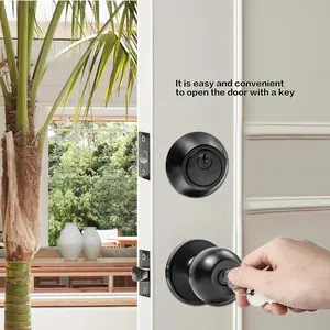 Exterior Front Door Lock Set with Single Cylinder Deadbolt and Door Knob, Keyed Alike, Matte Black, 1 Pack
