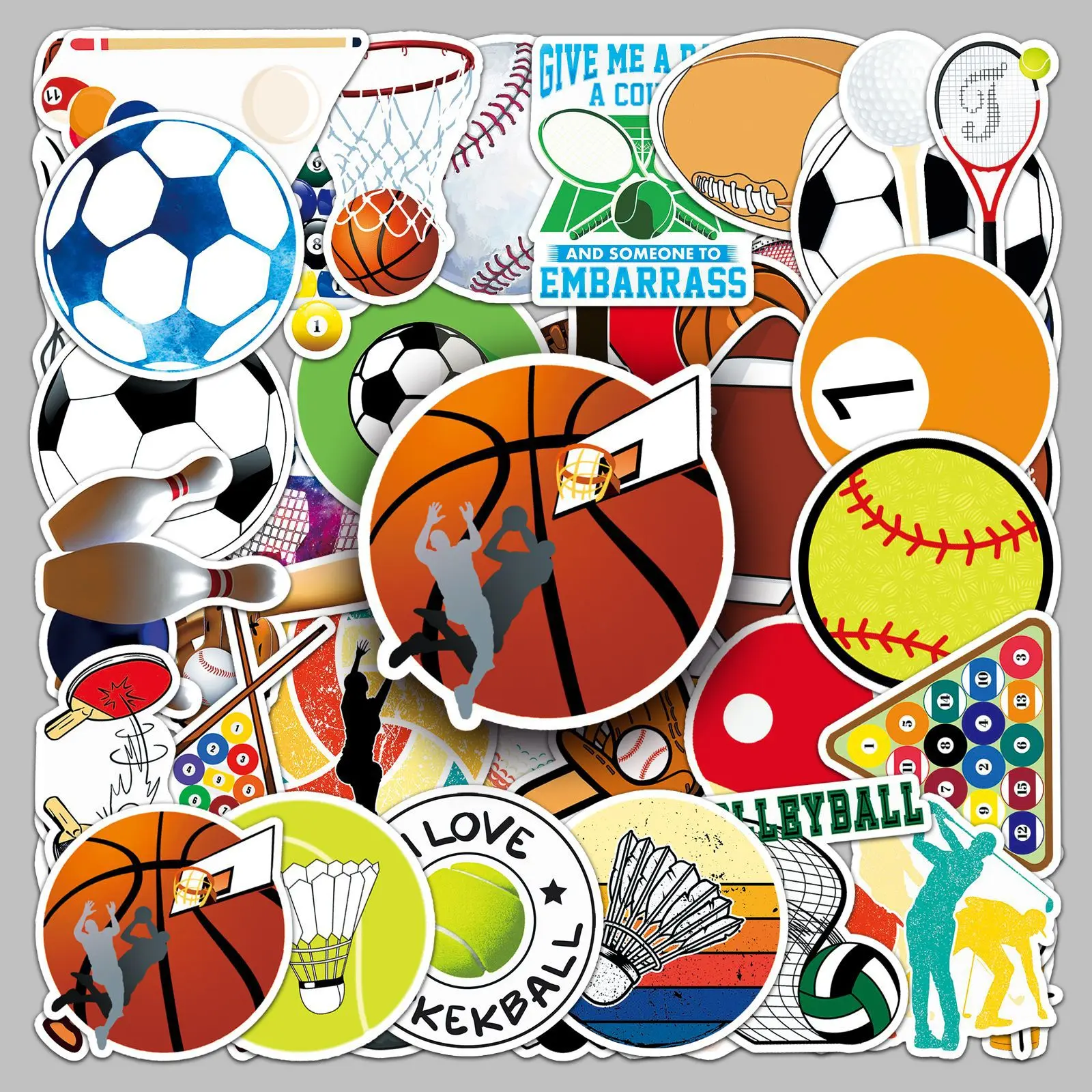 50 Sports-themed Stickers (basketball, Soccer), Suitable for Scrapbooks, Diaries, Laptops, Water Bottles, Cars, Automobile Decals, Etc. A Gift with A Positive Message and Based on Beliefs, Car Decals, Automotive Decals