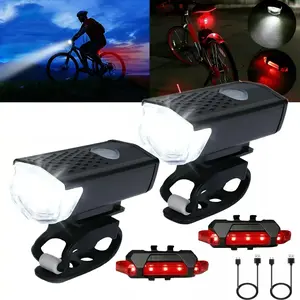 Dazone 2 Sets Bright LED Bike Light Set USB Rechargeable Bicycle Front Headlight Back Taillight for Night Riding