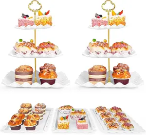 5 Pcs Dessert Table Display Set - 2 Pcs 3-Tier Dessert Display Stands & 3 Pcs Serving Tray - Dessert Trays Dessert Stands Treat Table Displays Set for Tea Parties,Birthdays & Baby Showers