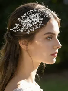 Silver Color Rhinestone Pearl Hair Comb, Luxurious Wedding Evening Party Headpiece, Fairy Bridesmaid Photo Accessory Tiara