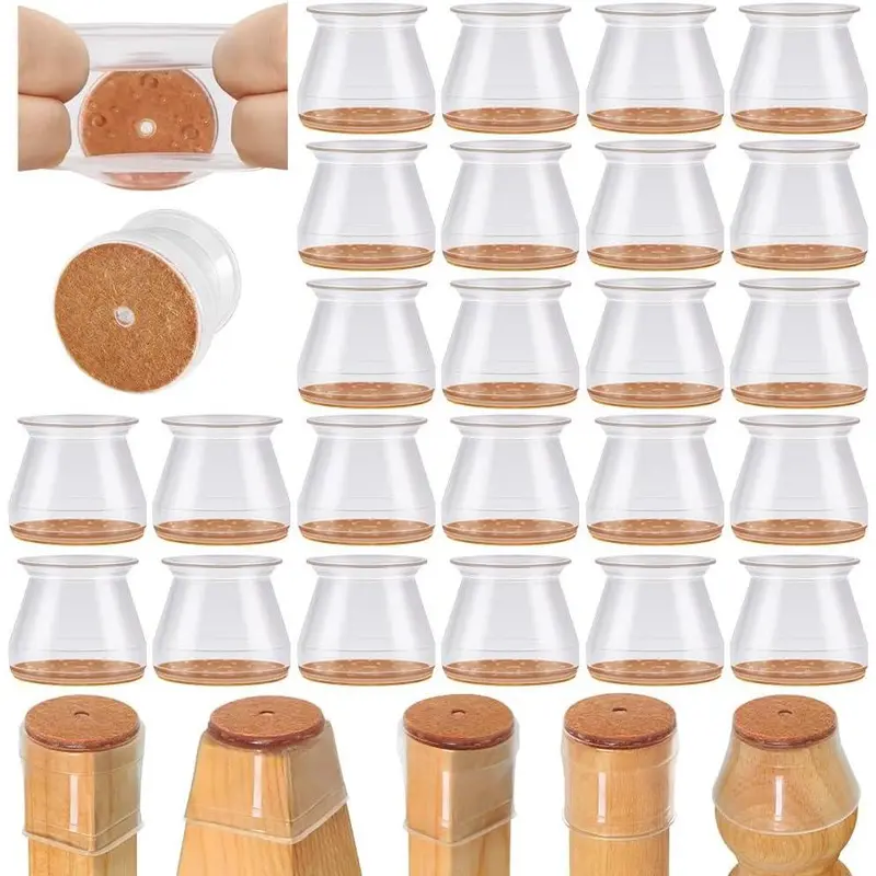 8/16/24PCS Silicone Rubber Furniture Leg Floor Protectors, Non-Slip Caps for Hardwood Floors, Stool Leg Guards, Rubber Furniture Legs
