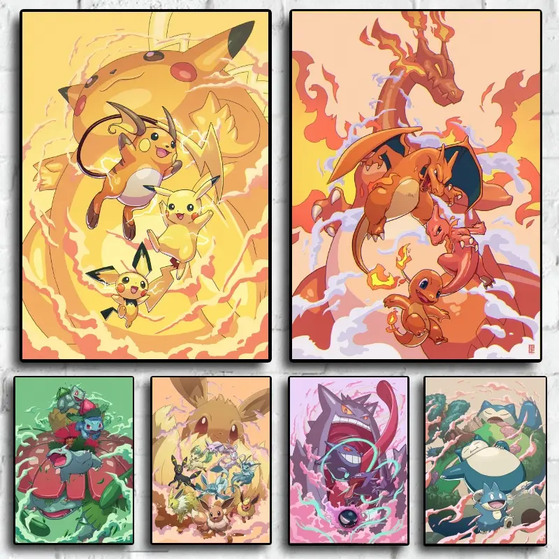 Pikachu Artwork Poster, Modern Wall Hanging, Decorative Living Room Print, Painting Unframed for Home Decor, Friends Gift Idea