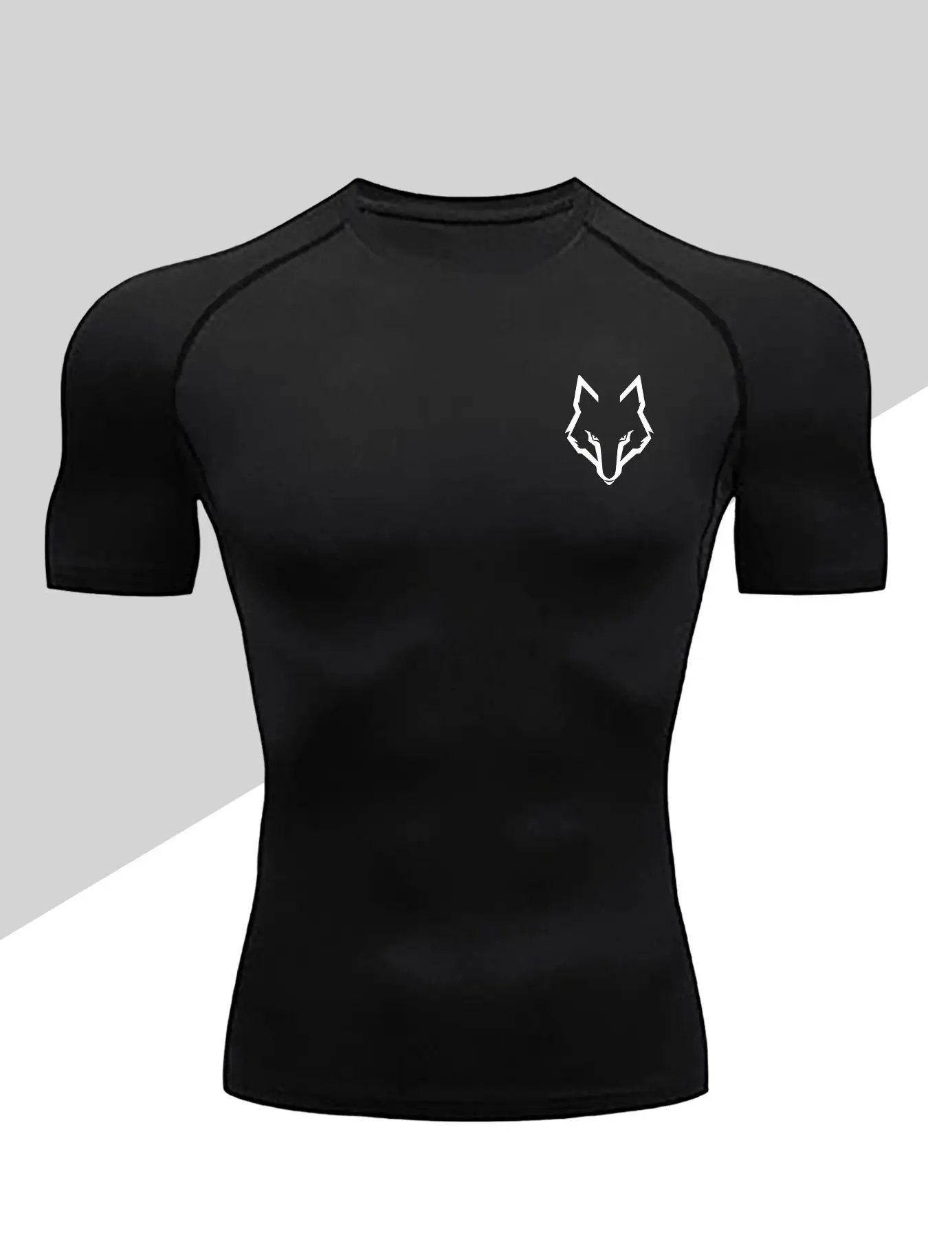 Men's Compression Quick-Dry High Elastic Short Sleeve Fitness Shirt, Workout Rash Guard, Wolf Pattern, Ideal for Boxing and Running, Gym Workout Wear, Activewear Clothing