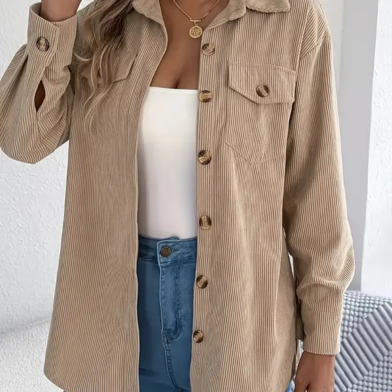 Plus Size Solid Color Basic Long Sleeve Button Front Fitted Jacket, Coats, Tops, Casual Lapel Design, Fall & Winter Fashion, Women's Outerwear, Womenswear, Casual Warm Coat