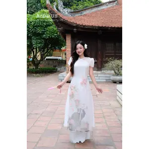 White Crane Garden Vietnamese Modern Ao Dai No Pants | Áo Dài Cách Tân C24