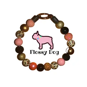 Coral Leopard Beaded Dog Collar | Cheetah Print | Durable Dog Necklace | Custom Coral, Black, Gold & Leopard Print Bead Collar | Pup Pearls