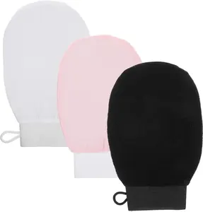 3‑Pack Korean Exfoliating Gloves — Deep Body Scrubber Mitts for Radiant, Silky Skin | Reusable Spa‑Quality Shower Exfoliator Set (White, Pink, Black)