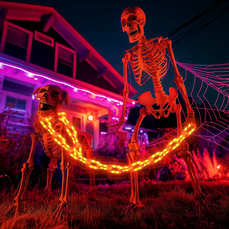 FLACCHI 10FT Halloween Chain Lights Battery Operated & Solar Powered, 160 LED Orange & Purple Waterproof Plastic Chains with Timer 8 Modes, Outdoor Decor for Yard Skeleton, Haunted House