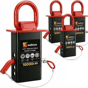 WELLMAX 4-Pack Stake Pocket D-Rings - Heavy-Duty 5/8" Drop-In Install Trailer Tie-Down Anchors, 18000 LBS Break Strength, Removable with Hitch Pins & Anti-Loss Wire for Utility, Flatbed Trailers (Boating Use)