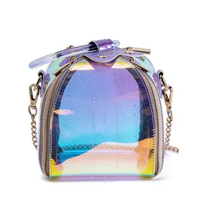 Holographic Iridescent Box Bag,360° Full Open Foldable Design, Statement Crossbody Bag with Metal Chain, Compact Travel & Daily Essentials Bag  Summer