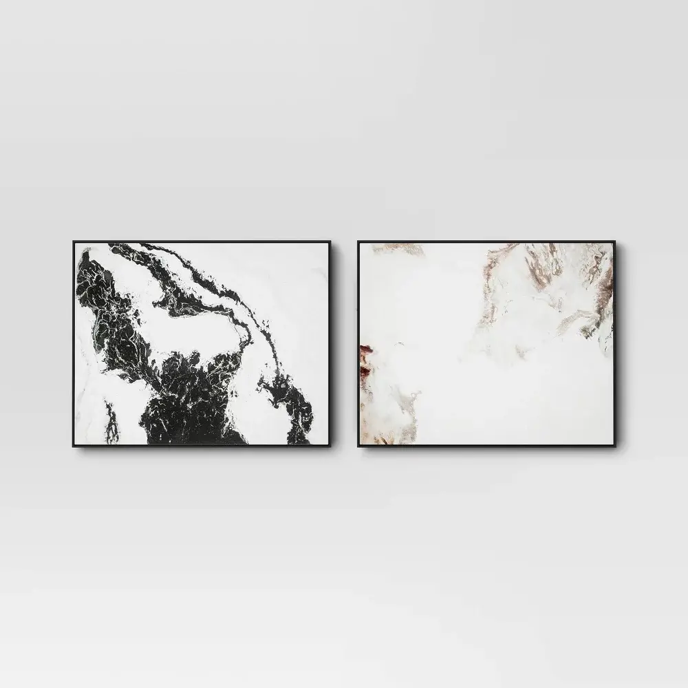 Threshold Modern Wall Art Canvas Abstract 30"x24" 2pk Marbleed Canvases Black