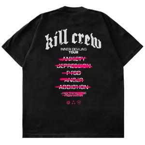 Kill Crew Oversized Inner Demons Tour Loose Menswear Top Relaxed Fit Shirts Tshirt Streetwear Round Neck