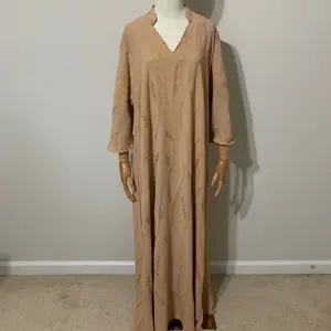 Tan and Gold Embroidered Dress / Arab Traditional Abaya