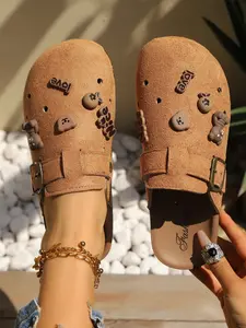 Suede Clogs for Women and Men,12 styles available， Adjustable Buckle Soft Wood Sole Sandals, Hollow DIY Design, Anti-Slip Sole, Unisex SlippersDaily Wear Slippers, Slip On Clog