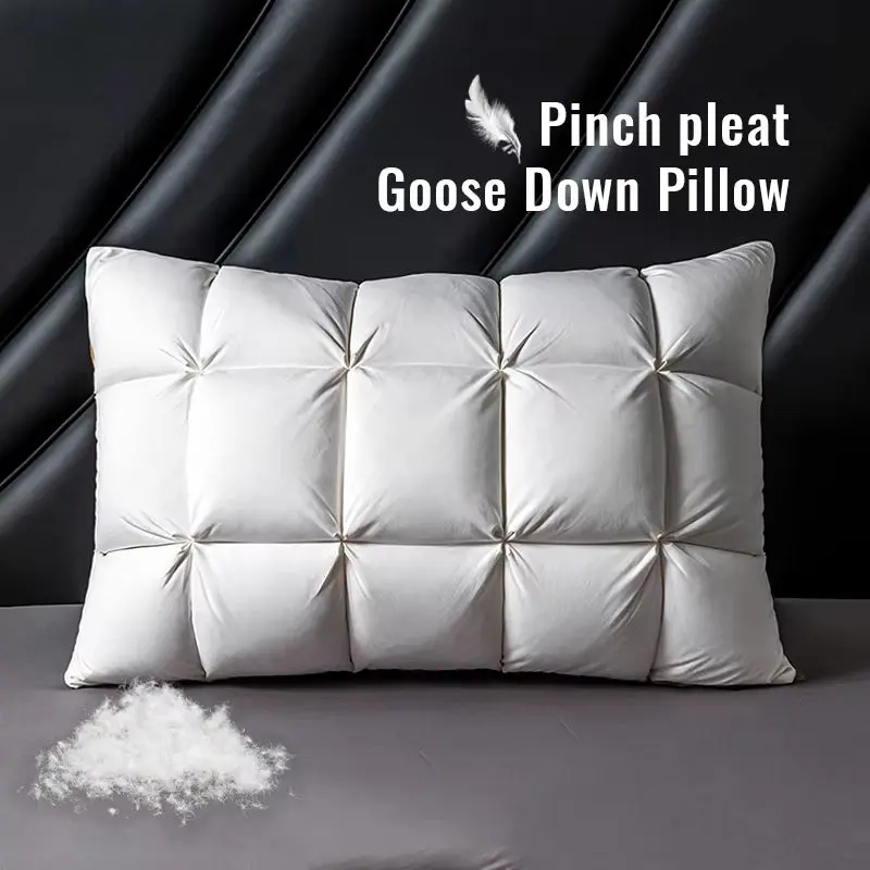 DreamNest™ Luxury Goose Down Feather Pillow – Pinch Pleat Design with Neck Support in Standard, Queen & King Sizes
