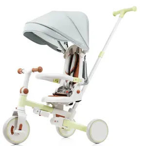 7-in-1 Foldable Baby Tricycle | Removable Parent Push Handle + Pedals | Canopy & Guardrail | 12-72M On-The-Go Fun!