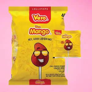 Vero Mango, 40-Pack, Mango Flavored Chili Powder Coated, Mexican Lollipop Candy, Snack Mexican Candy Dulces Mexicanos Sweet Spicy Sucker Mango Candies