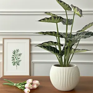 1PCS, 18cm/ 7.08 in Modern Plant Pot Vertical Line Spherical Plastic Freestanding Flower Pot, Perfect for both Live and Artificial Plants, Ideal for Indoor and Outdoor Use