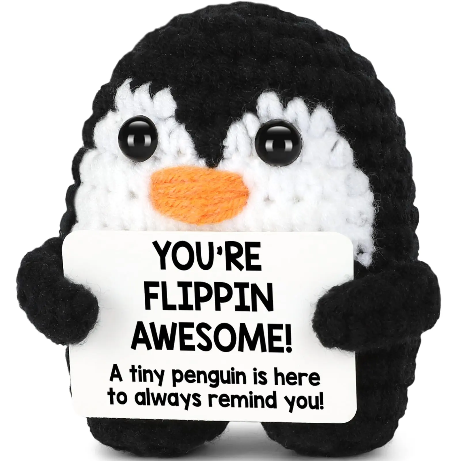 Handmade Knit Fabric Mini Penguin Plushie - Soft Stuffing Stress Reliever, Keychain/Pendant Bag Charm, Handmade Look Home Decor Statue, Ideal Birthday Gift for Kids