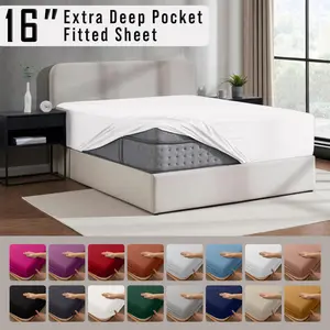 【 Weekly Picks 】Imperial Homeware Fitted Sheet - 16 Inch Deep Pocket Fitted Bed Sheets Soft Microfiber Shrink and Fade Resistant All Around Elastic Fitted Bottom Sheets